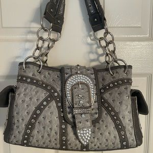 Montana West Womens Handbag silver gray Embellished Western with matching wallet